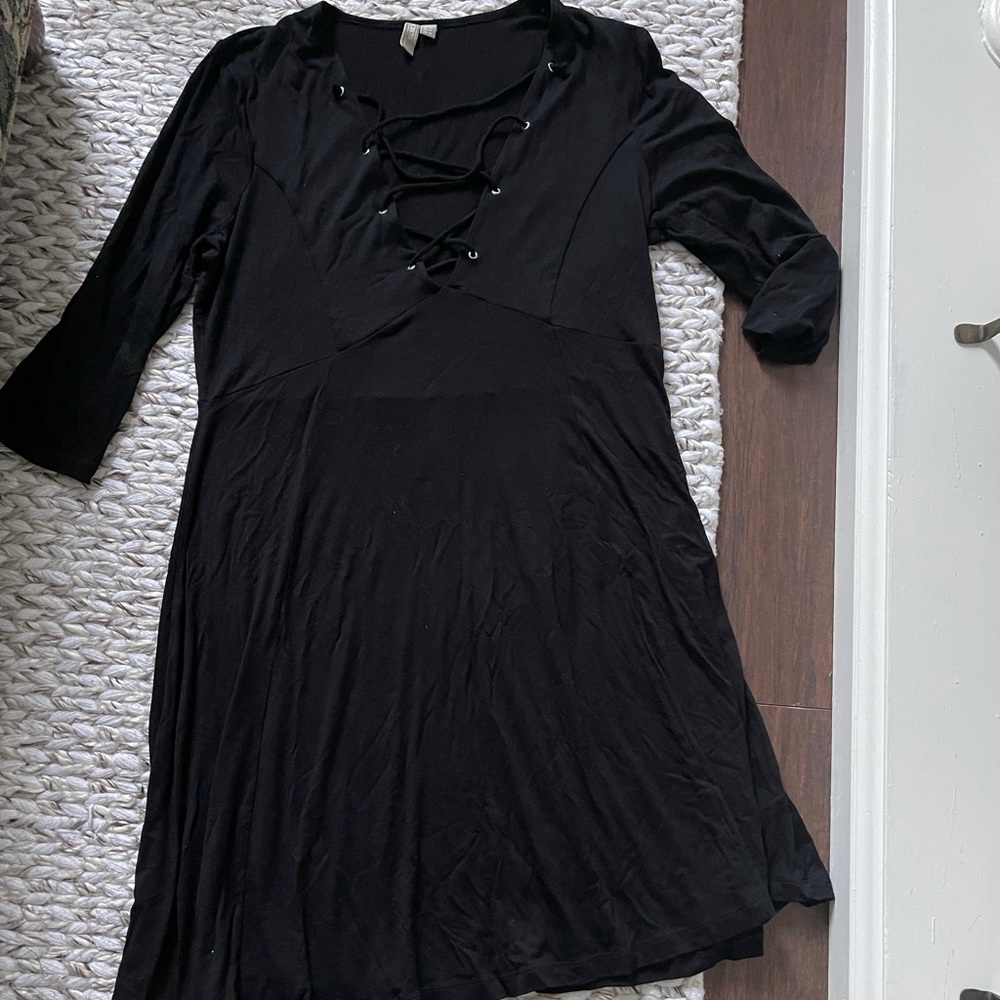 ASOS Fit and Flare Lace Up Skater Dress with 3/4 Sleeves